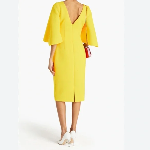 Badgley Mischka Split Sleeve Lemon Sunshine Midi Dress Size 4 NWT